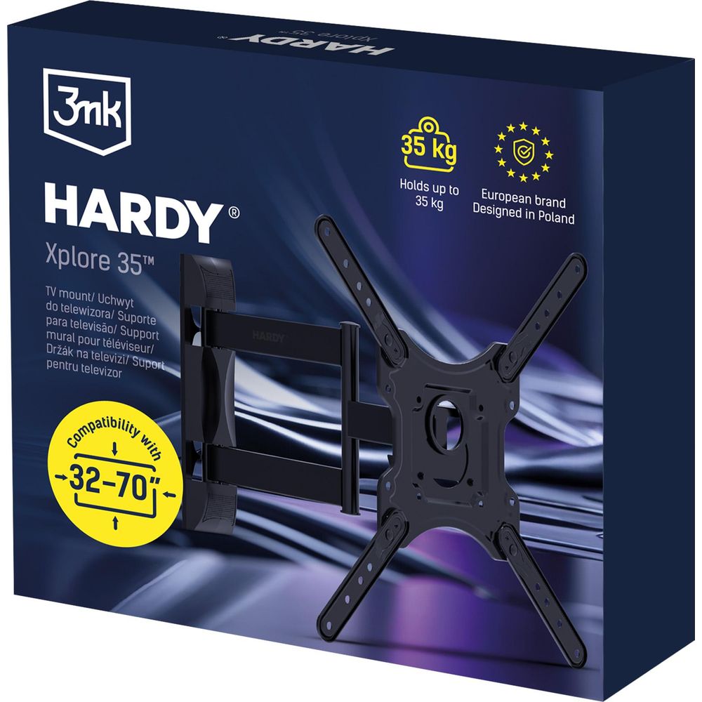 Wandhalterung für TV und Monitor 32–70" mit VESA, 3mk Hardy Xplore 35, Schwarz