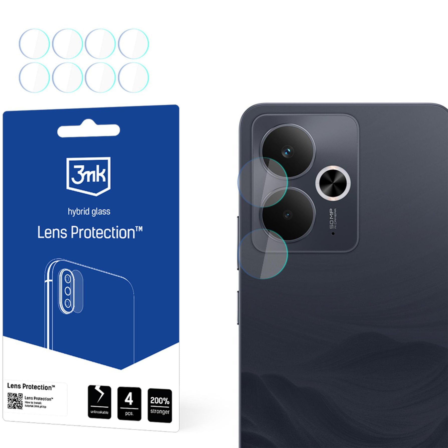 3mk Lens Protection for Realme 14 5G, 4 sets, hybrid glass, camera lens protector, durable and easy to install.
