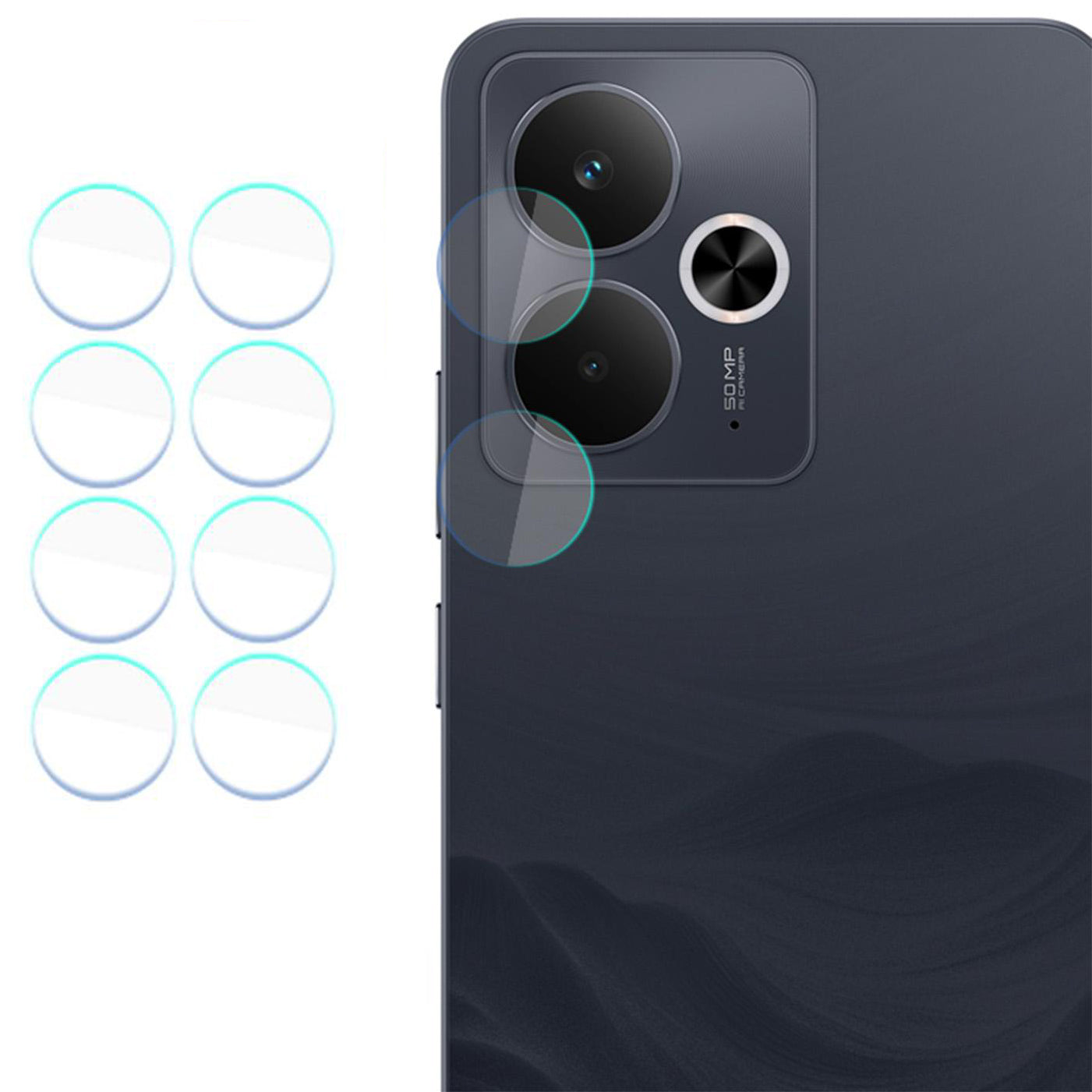 3mk Lens Protection for Realme 14 5G, hybrid glass camera lens protectors, set of 4, durable and easy to install.