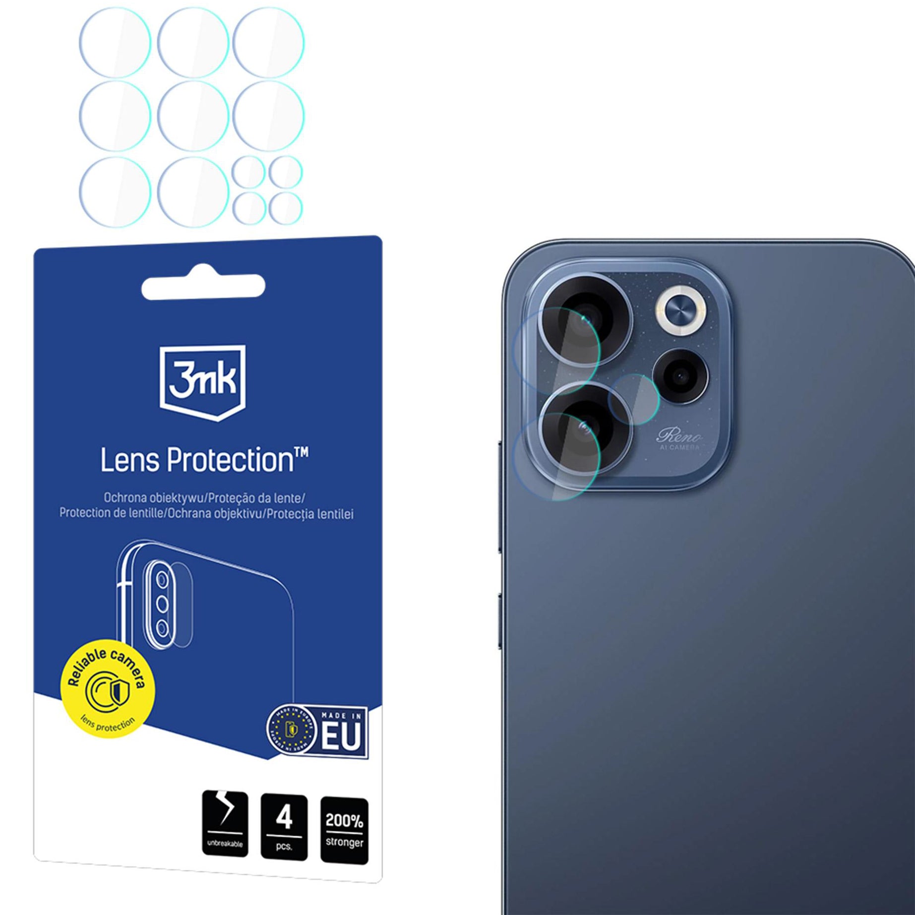 Objektivschutz für Oppo Reno 15 F 5G / Reno 15 FS, 3mk Lens Protection, 4 Sätze