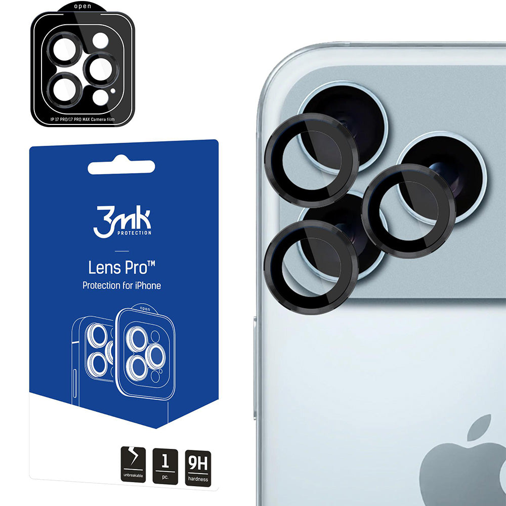 Objektivschutz für iPhone 17 Pro Max / 17 Pro, 3mk Lens Protection Pro, Schwarz