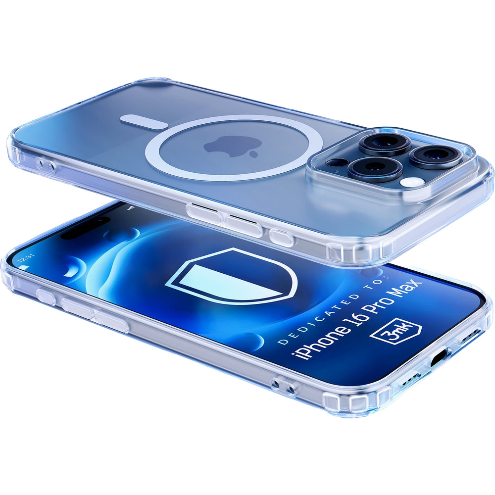Handyhülle für iPhone 16 Pro Max, 3mk MagCase, Transparent und Weiß