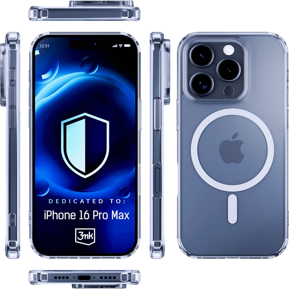 Handyhülle für iPhone 16 Pro Max, 3mk MagCase, Transparent und Weiß