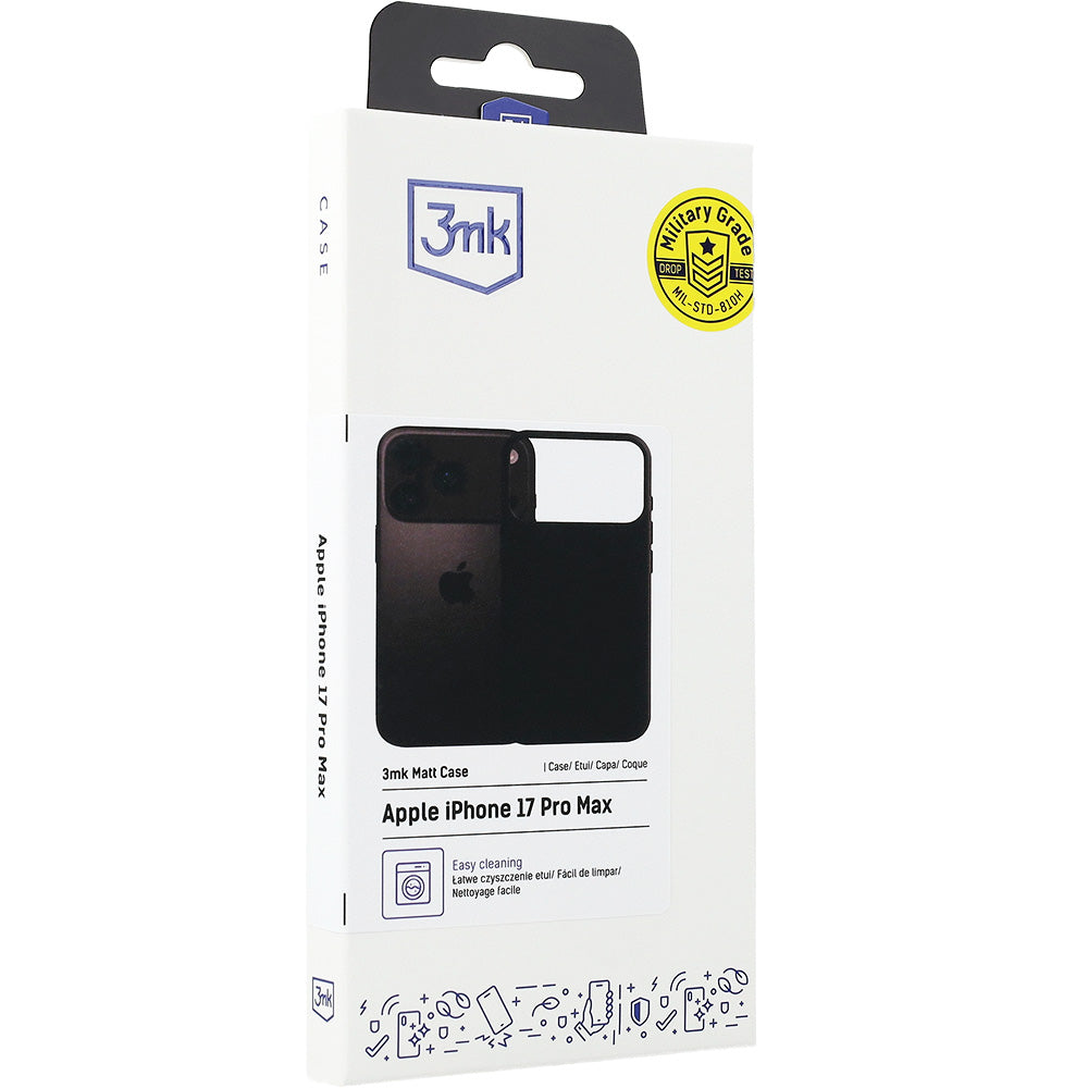 Handyhülle für iPhone 17 Pro Max, 3mk Matt Case, Schwarz