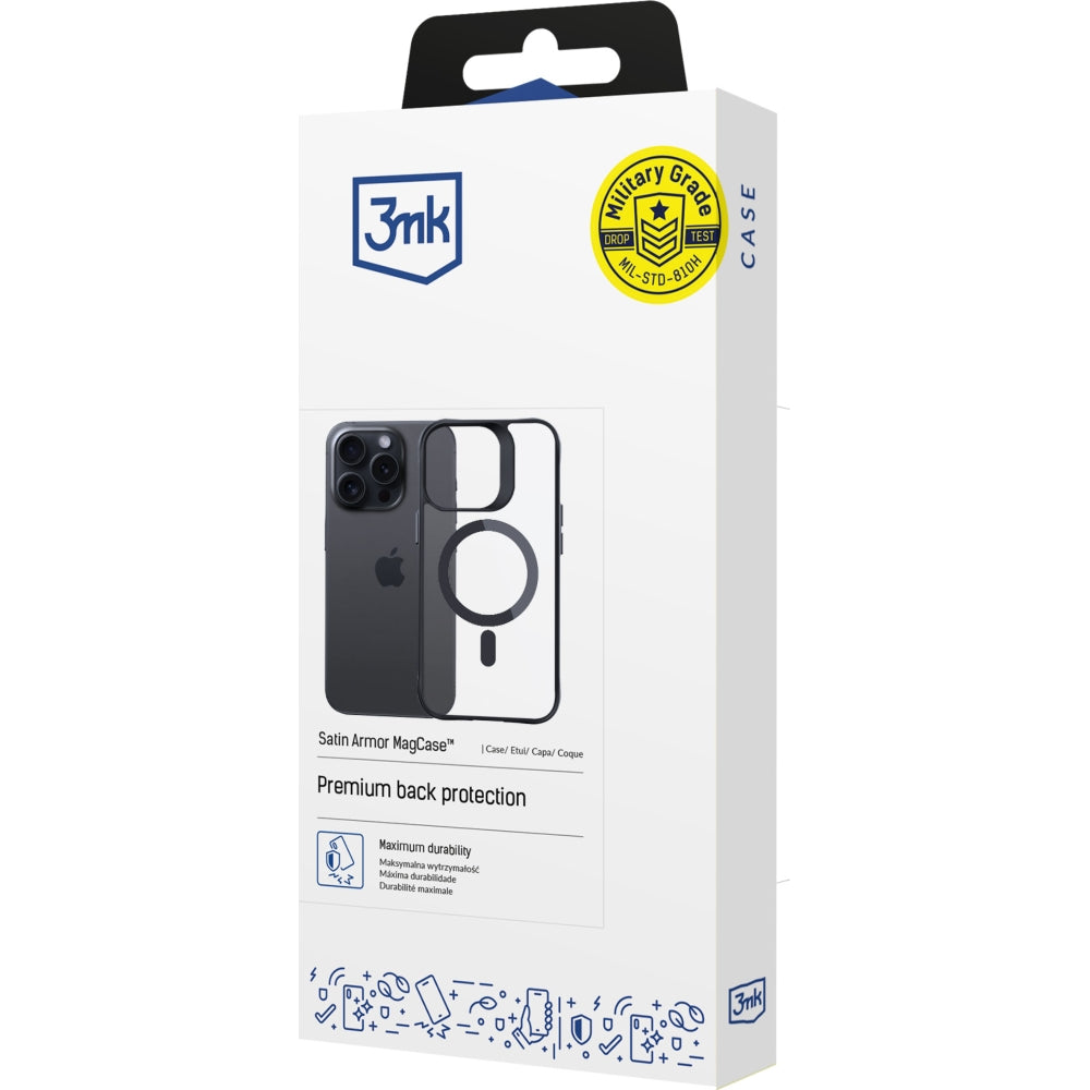 Handyhülle 3mk Satin Armor Case+ MagSafe für Apple iPhone 15 Pro, Schwarz