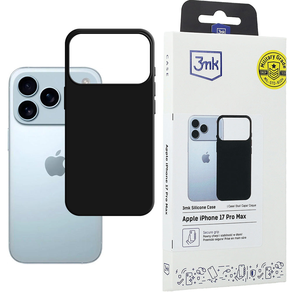Handyhülle für iPhone 17 Pro Max, 3mk Silicone Case, Schwarz