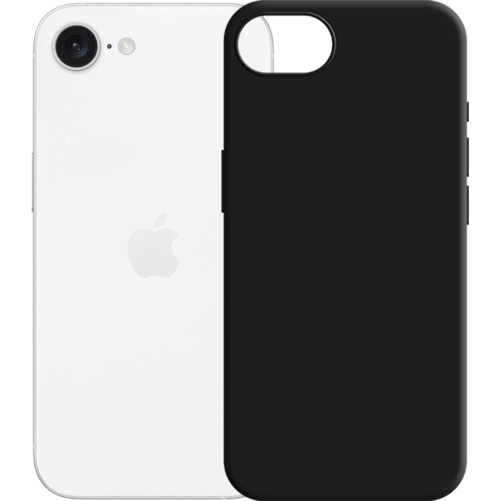 Schwarze 3mk Silicone Handyhülle für Apple iPhone SE 2025, minimalistisch und komfortabel, Vorder- und Rückansicht