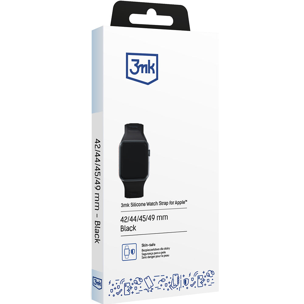 Armband für Apple Watch 49/46/45/44 mm, 3mk Silicone Watch Strap, Schwarz