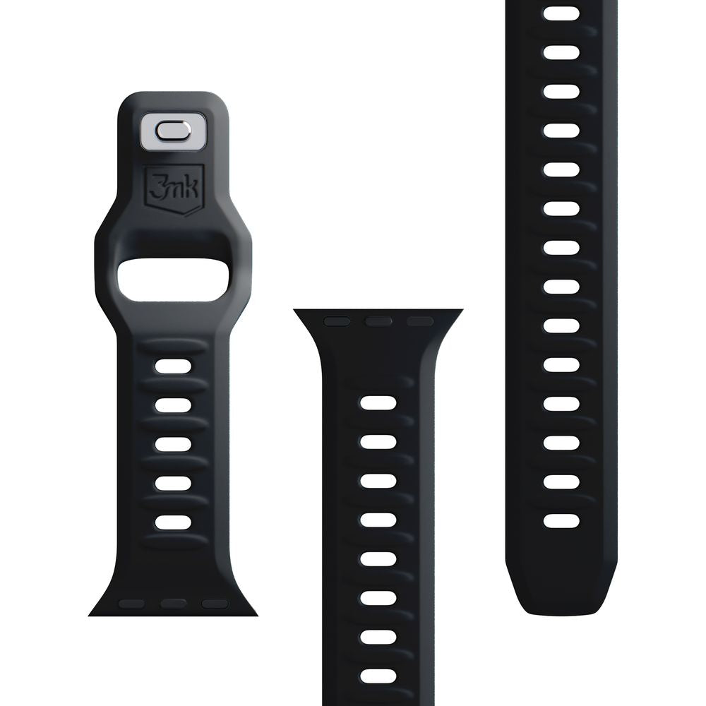 Armband für Apple Watch 49/46/45/44 mm, 3mk Silicone Watch Strap, Schwarz