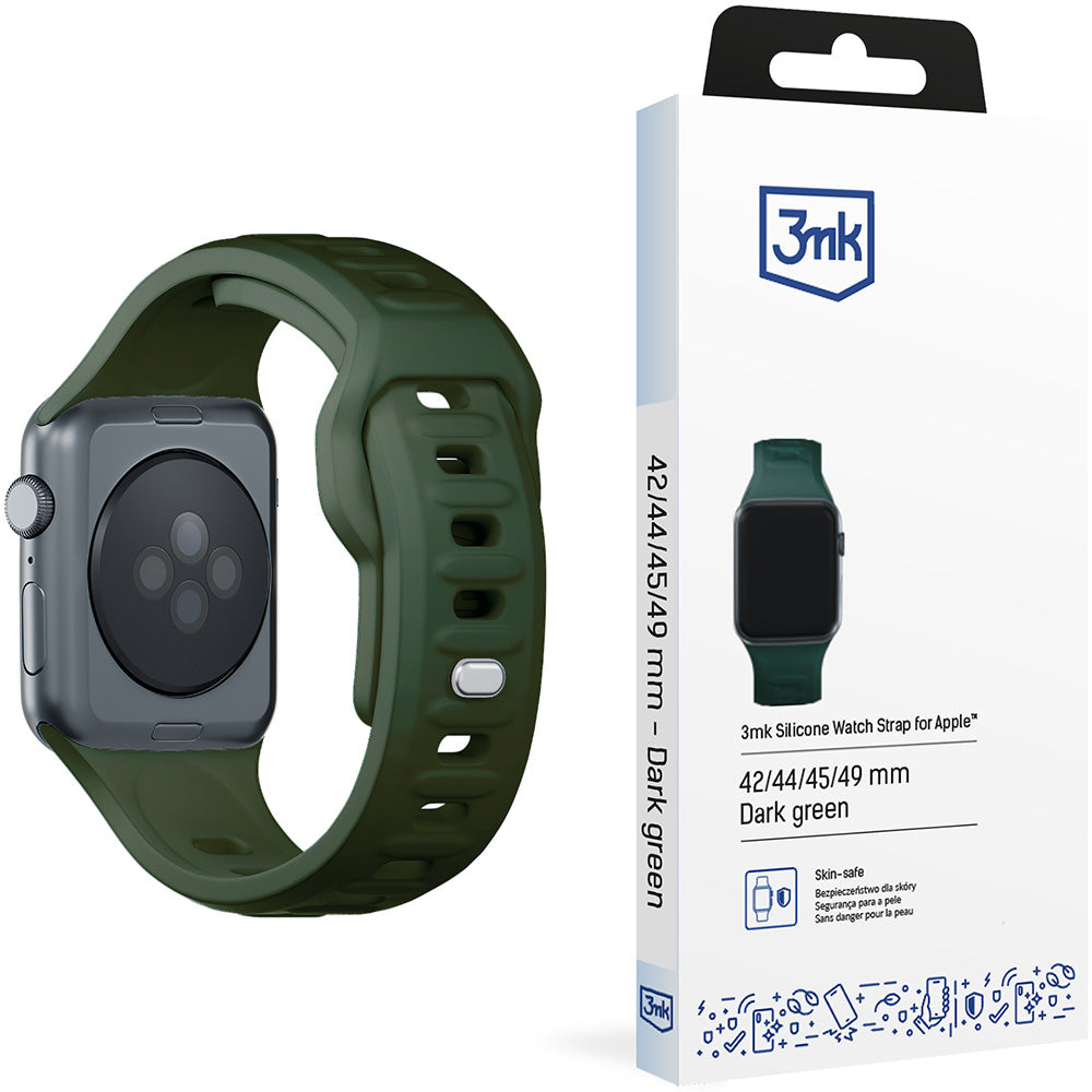 Armband für Apple Watch 49/46/45/44 mm, 3mk Silicone Watch Strap, Dunkelgrün