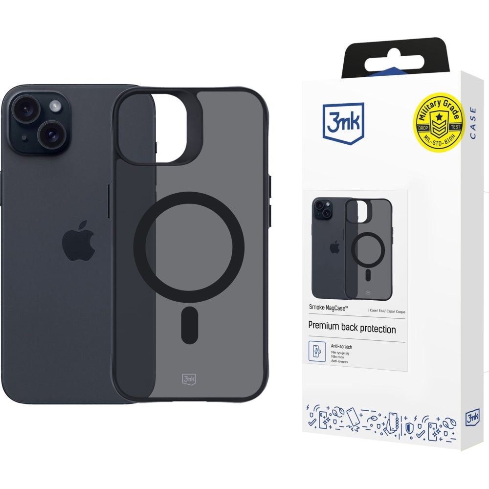 Handyhülle 3mk Smoke MagCase für Apple iPhone 15, Schwarz