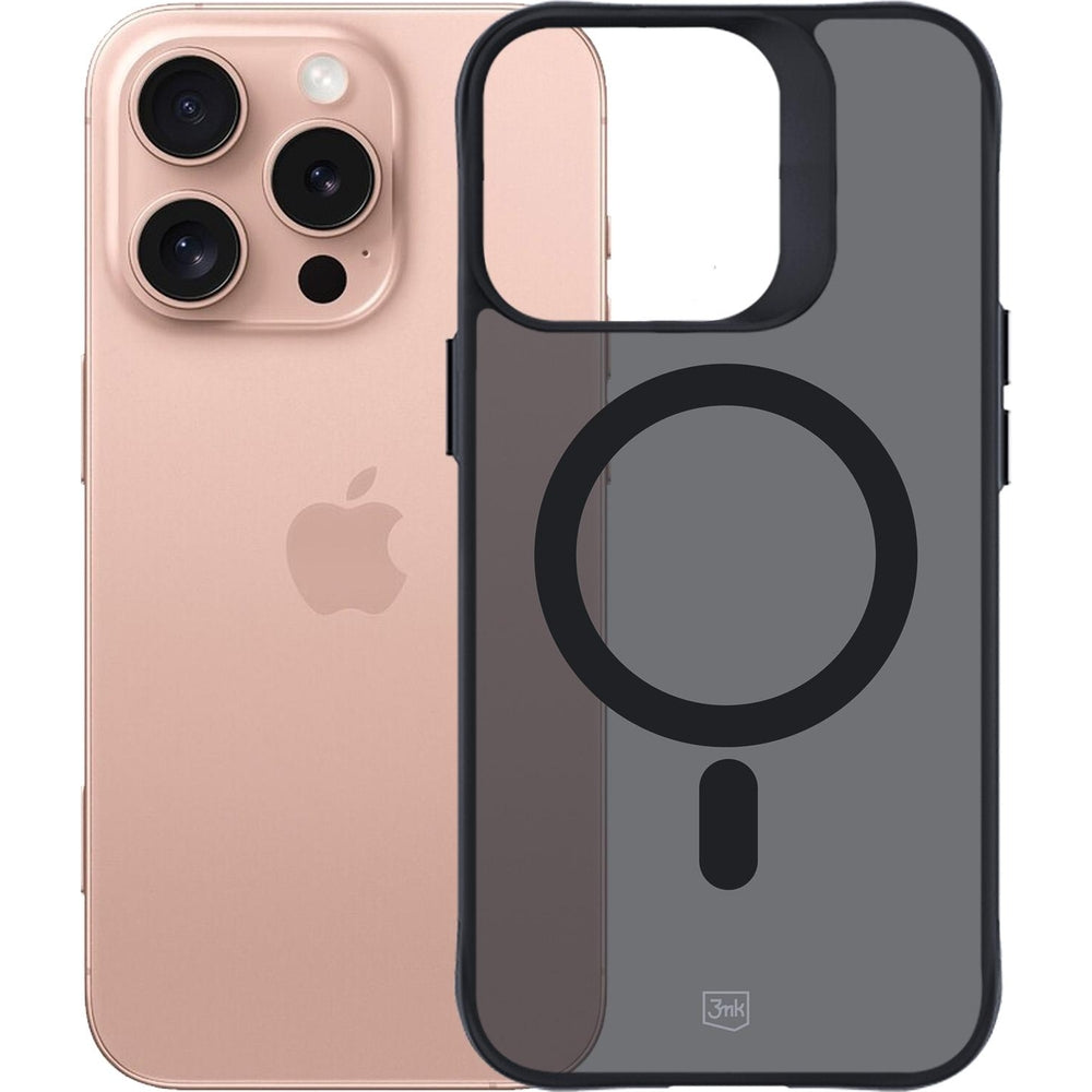 Handyhülle für iPhone 16 Pro, 3mk Smoke MagCase, Durchscheinend mit schwarzen Rahmen