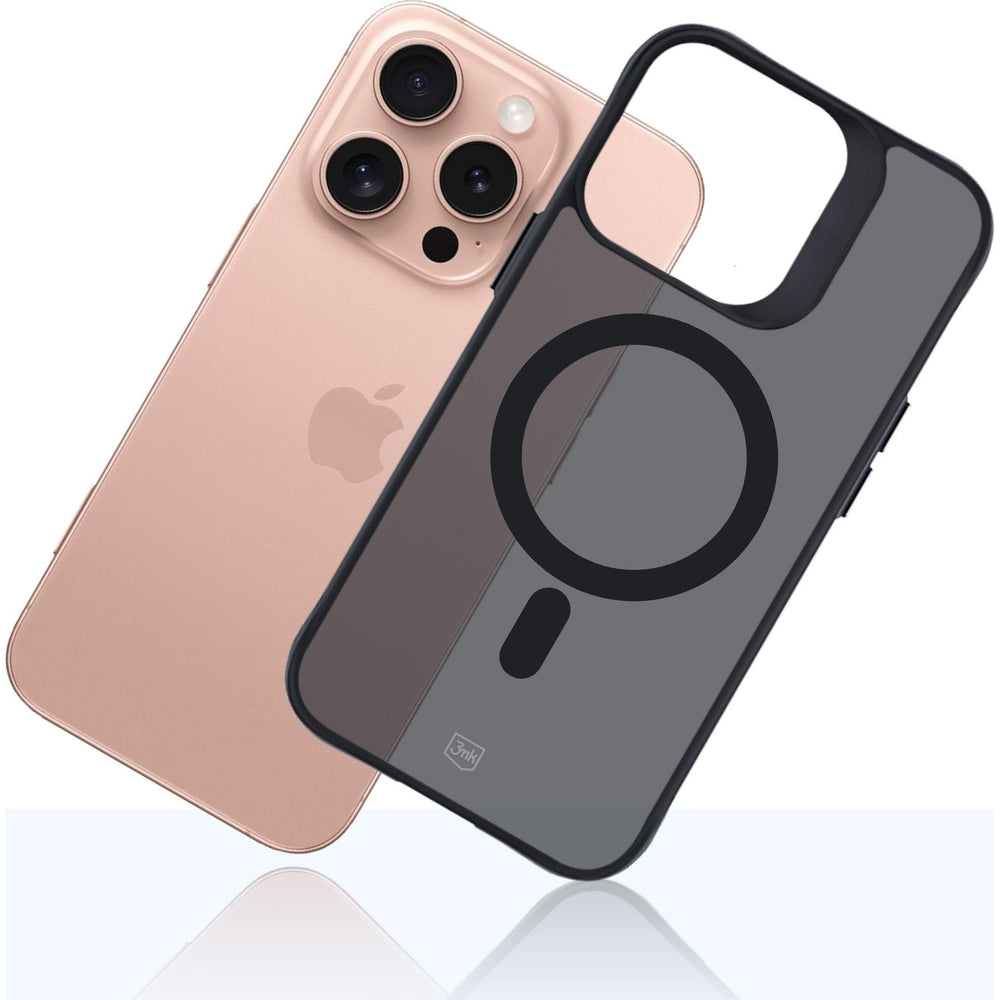 Handyhülle für iPhone 16 Pro, 3mk Smoke MagCase, Durchscheinend mit schwarzen Rahmen