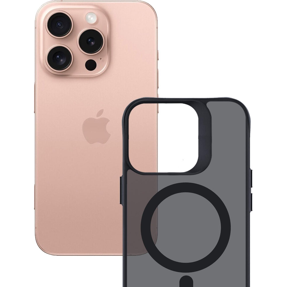 Handyhülle für iPhone 16 Pro, 3mk Smoke MagCase, Durchscheinend mit schwarzen Rahmen