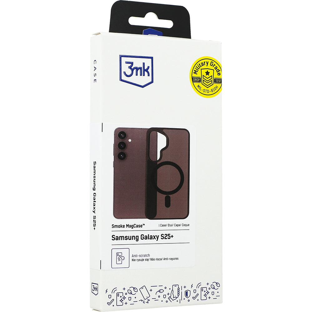 Handyhülle für Samsung Galaxy S25 Plus, 3mk Smoke MagCase, Durchscheinend mit schwarzen Rahmen