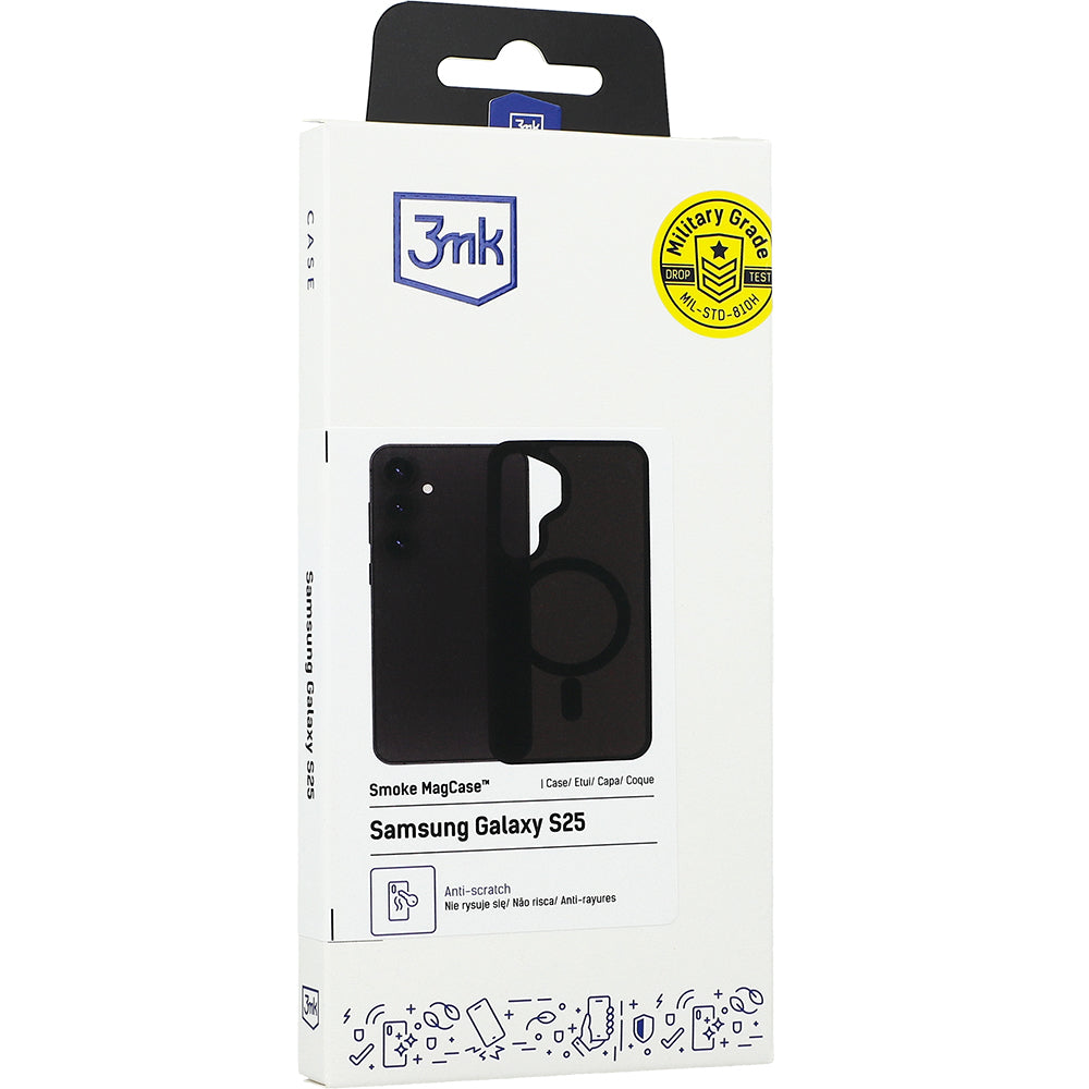 Handyhülle für Samsung Galaxy S25, 3mk Smoke MagCase, Durchscheinend mit schwarzen Rahmen