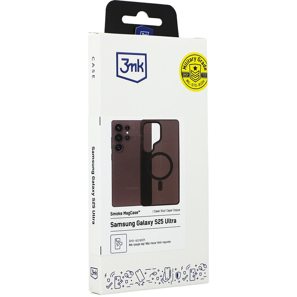 Handyhülle für Samsung Galaxy S25 Ultra, 3mk Smoke MagCase, Durchscheinend mit schwarzen Rahmen