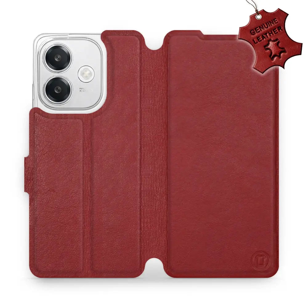 Echtleder Handyhülle für Oppo A40M, Mobiwear Leather, Dunkelrot