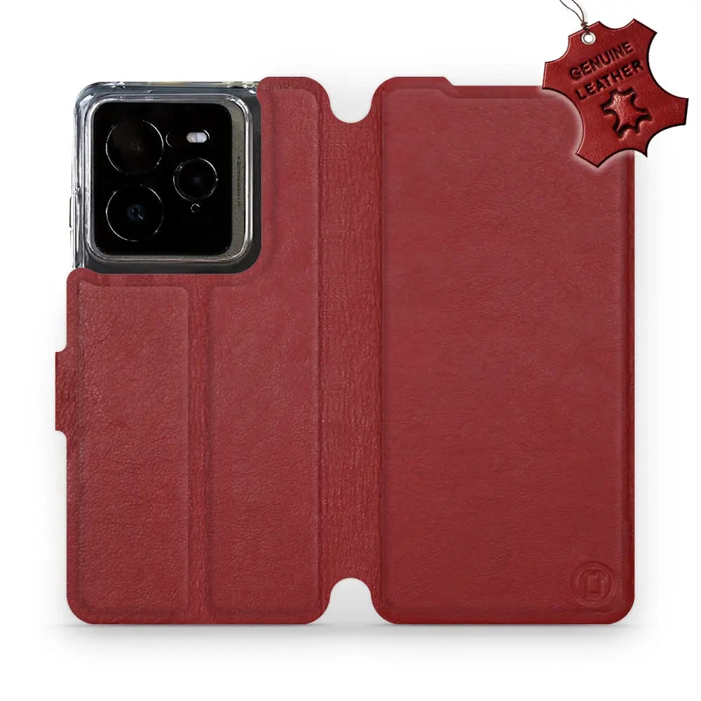 Echtleder Handyhülle für Realme GT 7 Pro, Mobiwear Leather, Dunkelrot