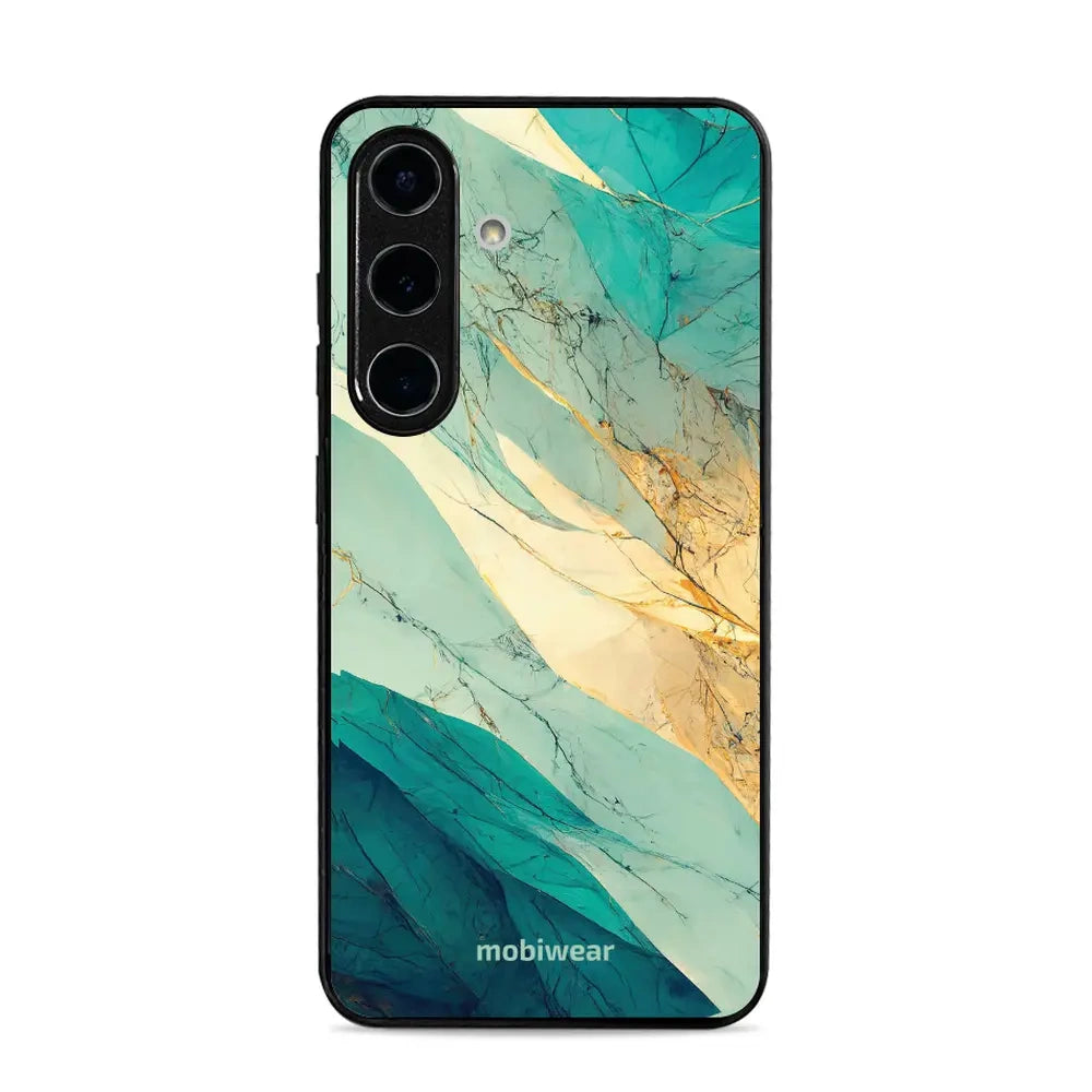 Handyhülle für Galaxy S25, Mobiwear Glossy Case, Türkis-Marmor