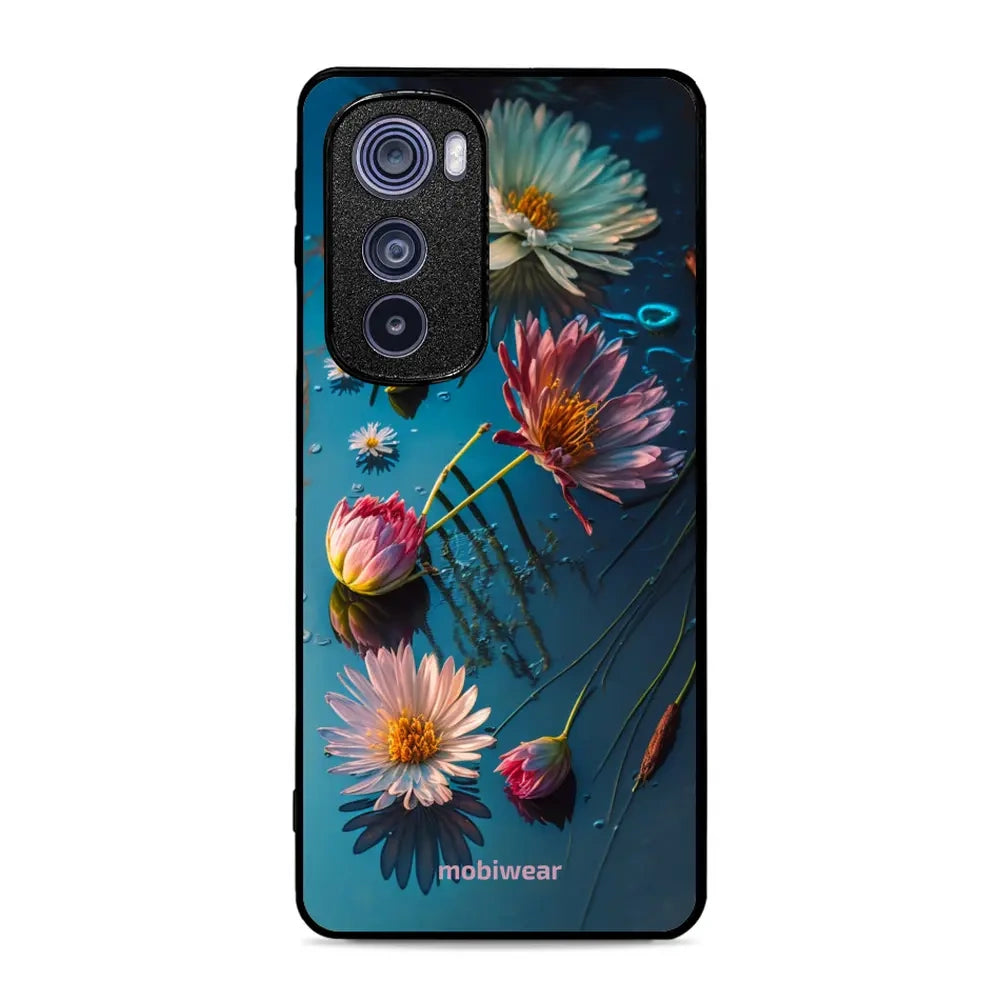 Handyhülle für Motorola Edge 30, Mobiwear Glossy Case, Blau-Blumig
