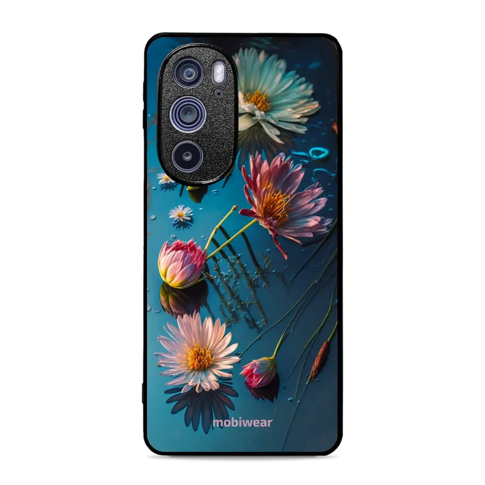 Handyhülle für Motorola Edge 30 Pro, Mobiwear Glossy Case, Blau-Blumig