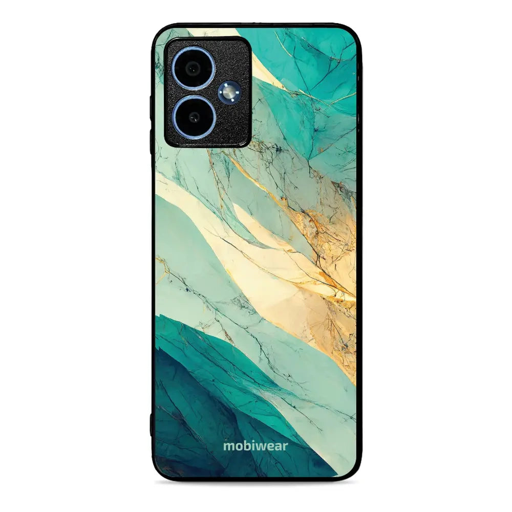 Handyhülle für Motorola Moto G14, Mobiwear Glossy Case, Türkis-Marmor