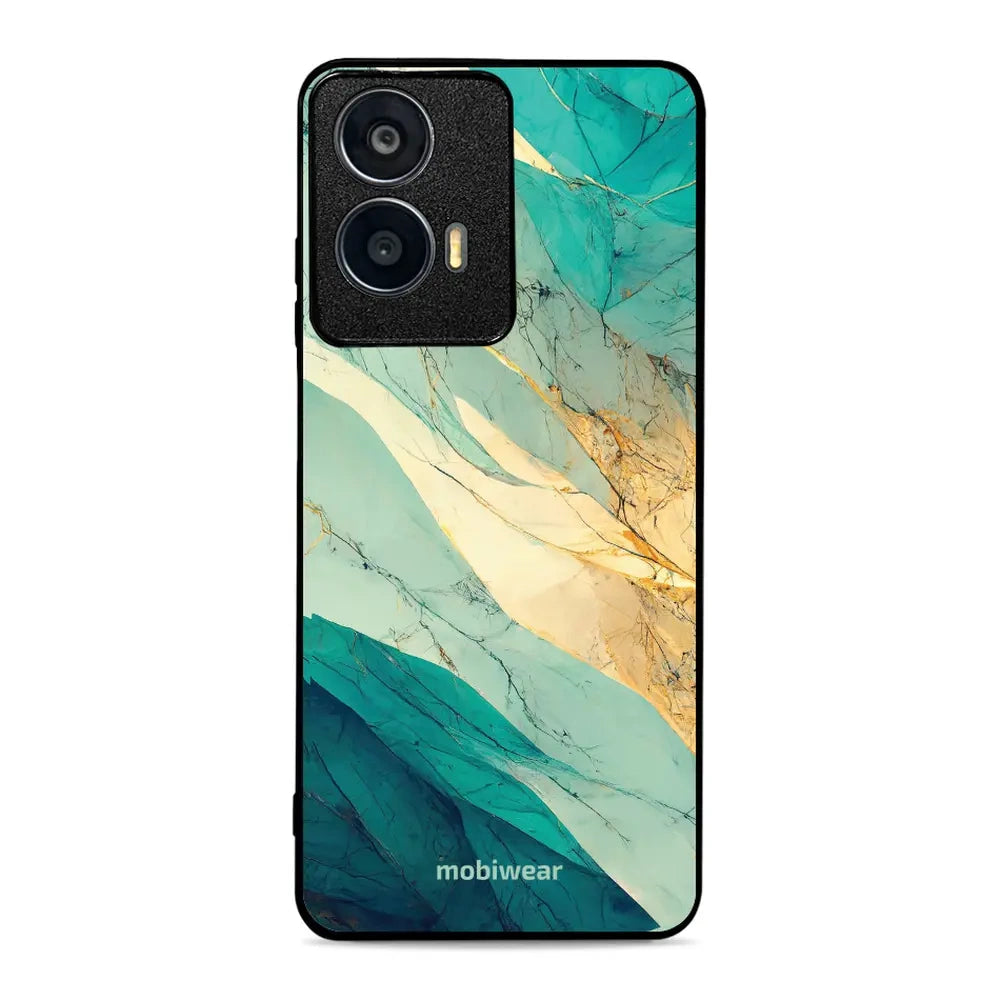 Handyhülle für Motorola Moto G24, Mobiwear Glossy Case, Türkis-Marmor