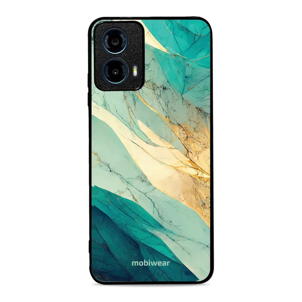 Handyhülle für Motorola Moto G34 5G, Mobiwear Glossy Case, Türkis-Marmor