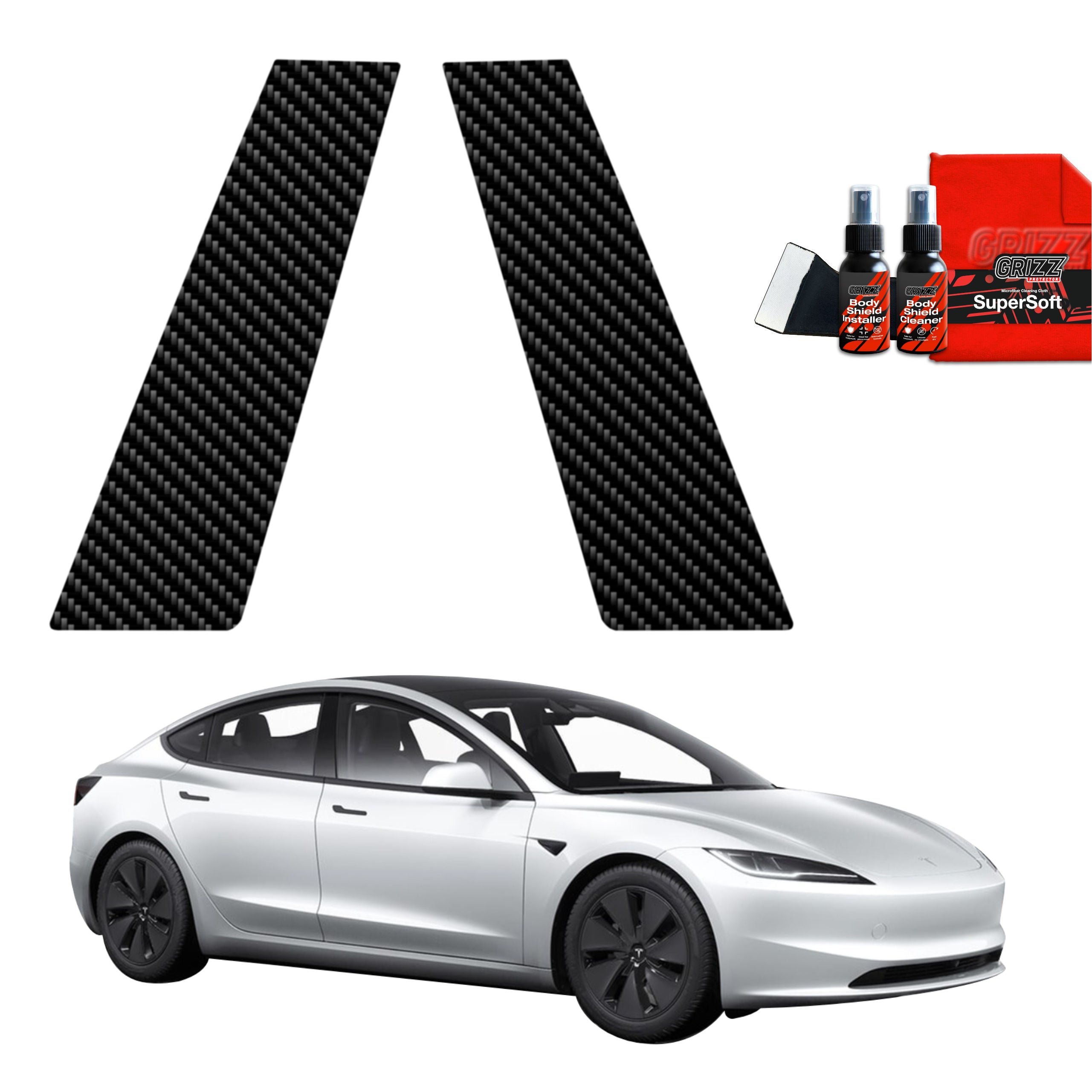2in1 Kohlenstoff Schutzfolie Grizz Protector für B-Säule - Tesla Model 3 (2021-2025)