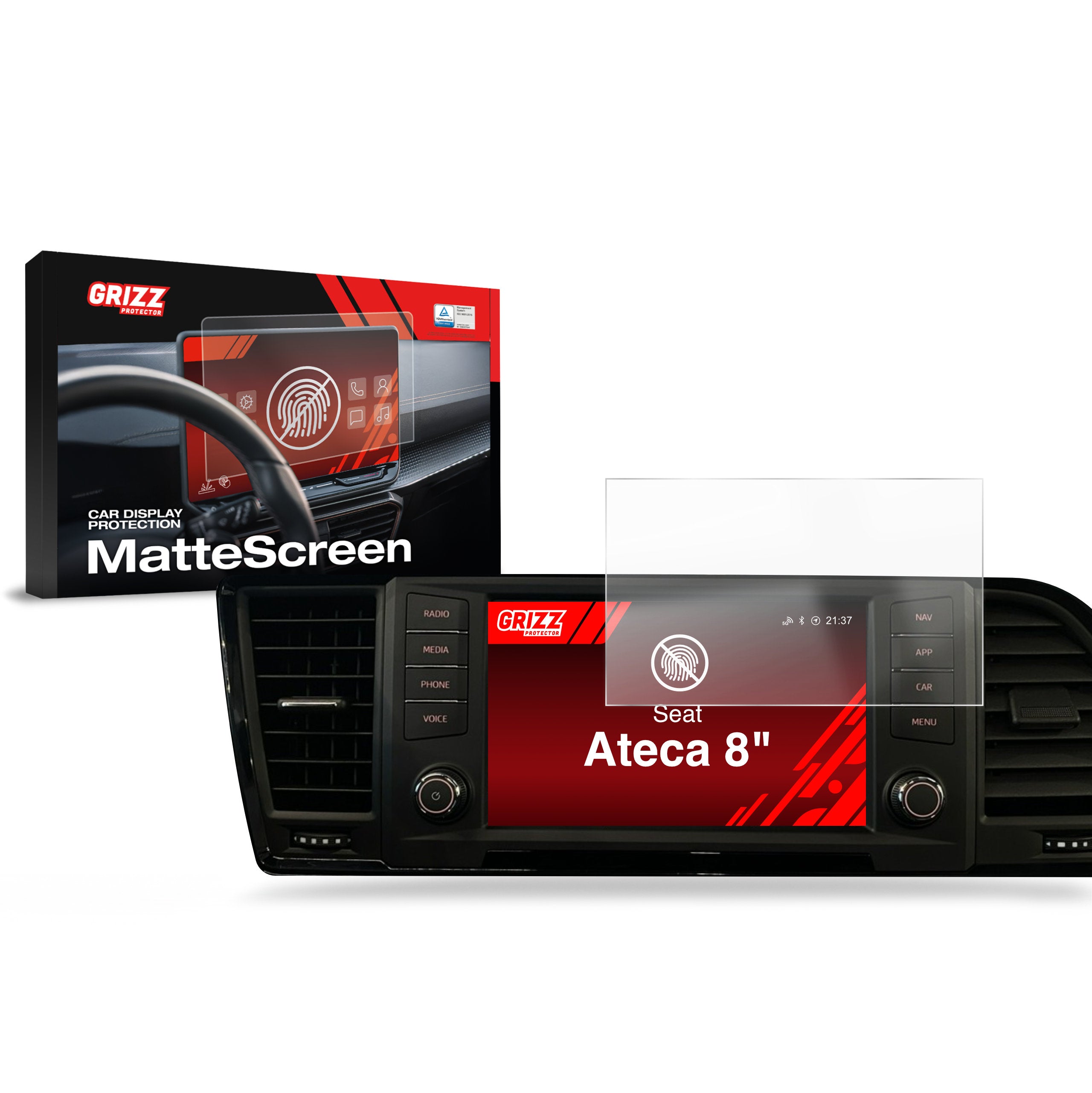 Matte Autodisplayfolie für Seat Ateca 8" (2016-2019), Grizz Protector