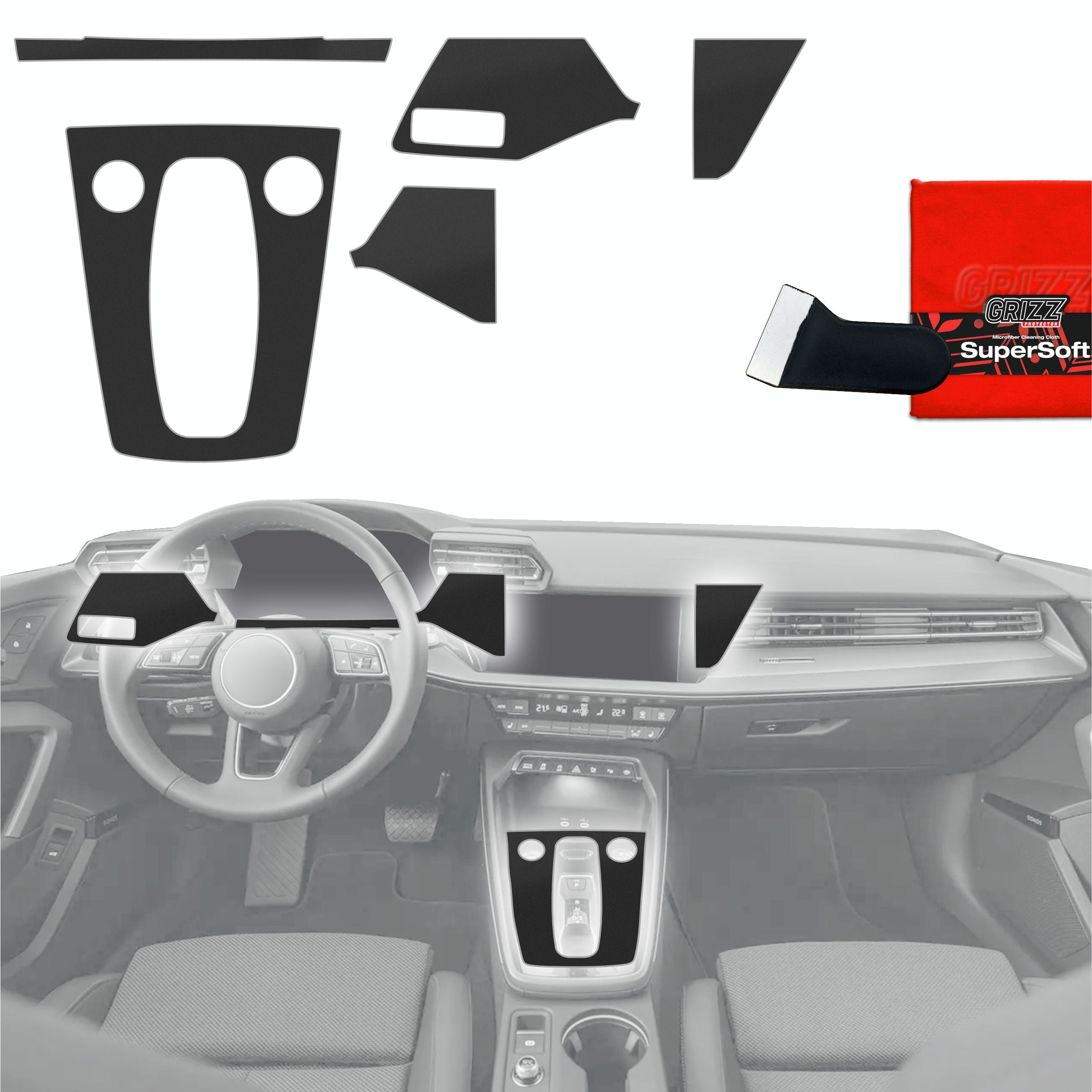5in1 Schutzfolien Grizz Protector für Mittelkonsole & Armaturenbrett - Audi A3 8Y Facelift (2024-2026) Schwarz Matt Antifingerprint