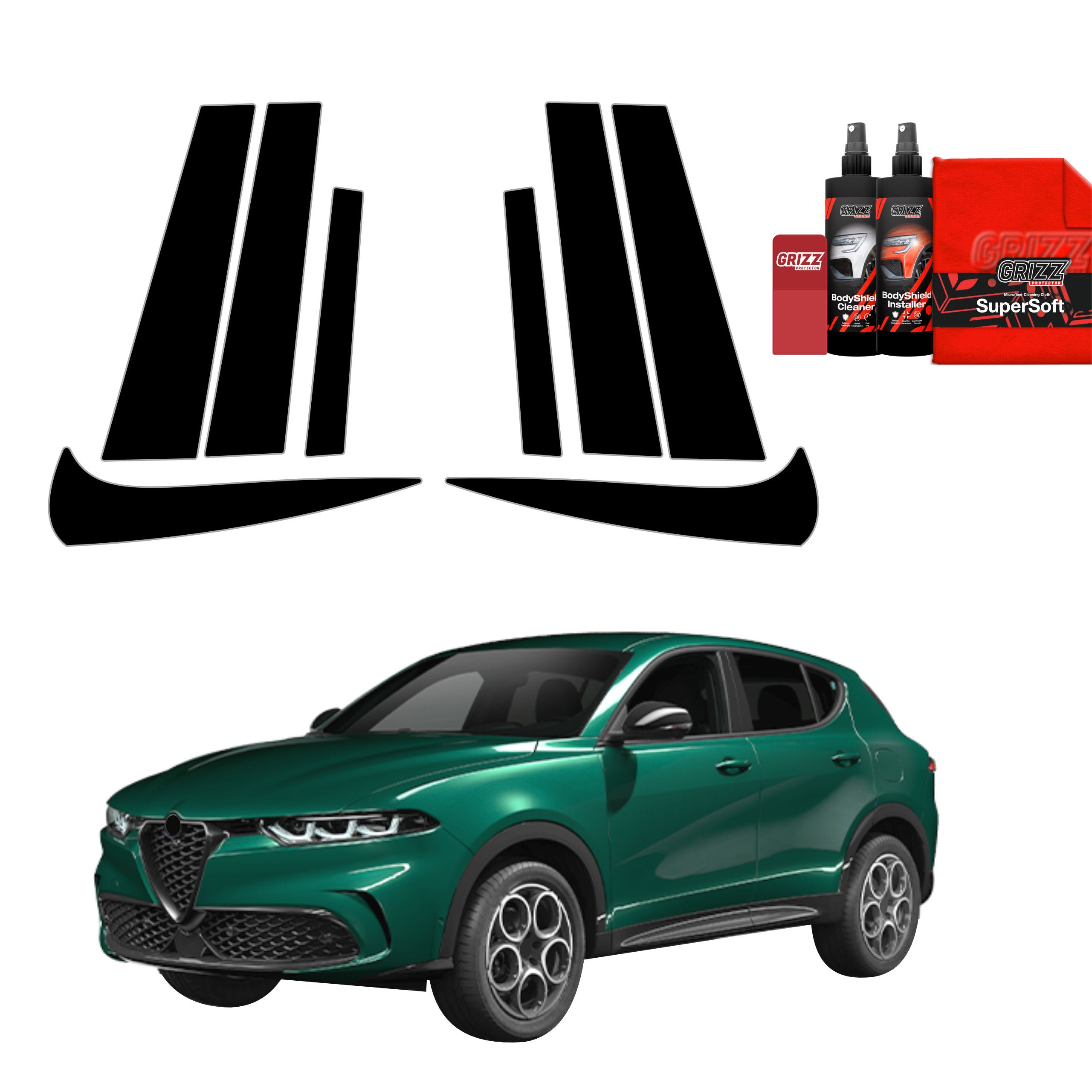 8in1 Schwarze Grizz Protector schutzfolie für B-C-Säule - Alfa Romeo Tonale (2022-2026)