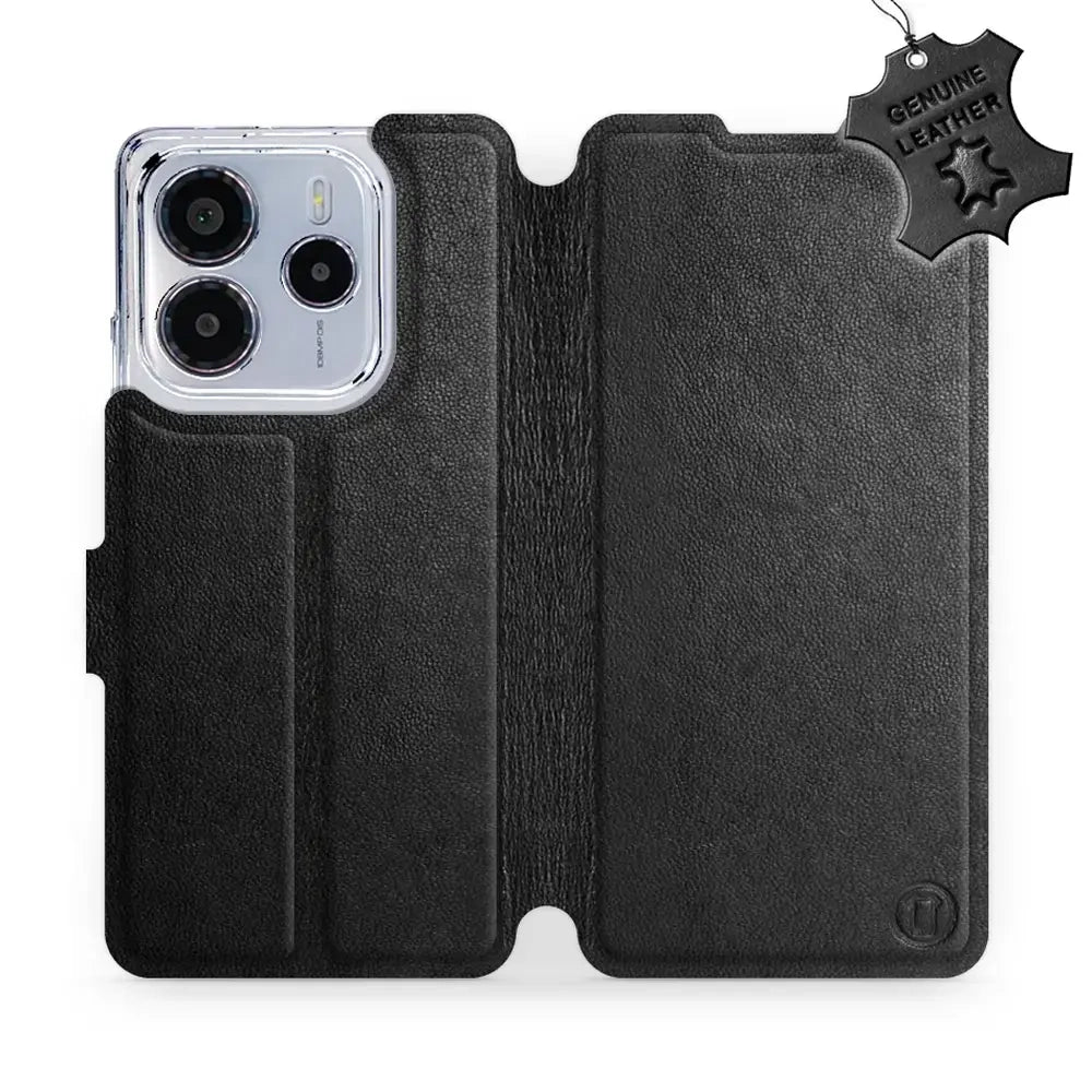 Echtleder Handyhülle für Xiaomi Redmi Note 14 4G, Mobiwear Leather, Schwarz