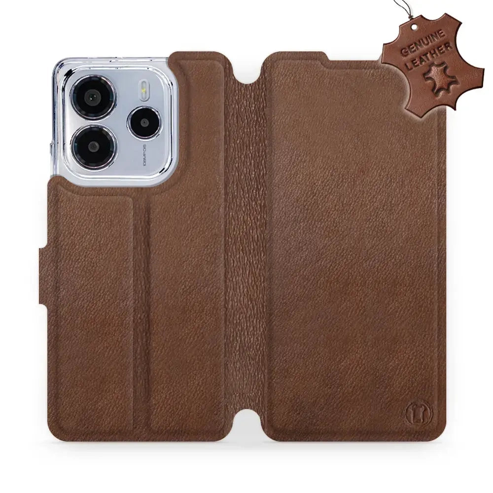 Echtleder Handyhülle für Xiaomi Redmi Note 14 4G, Mobiwear Leather, Braun