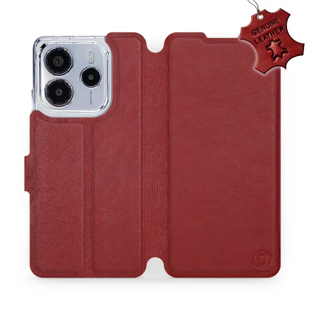 Echtleder Handyhülle für Xiaomi Redmi Note 14 4G, Mobiwear Leather, Dunkelrot