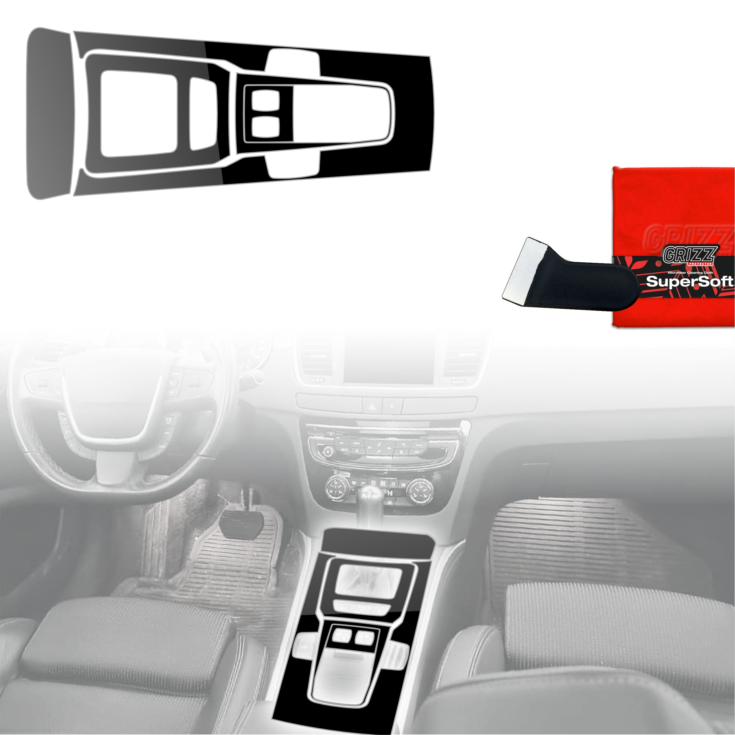 5in1 Schutzfolien Grizz Protector für Mittelkonsole - Peugeot 508 Automat (2010-2018) Schwarz Glanz