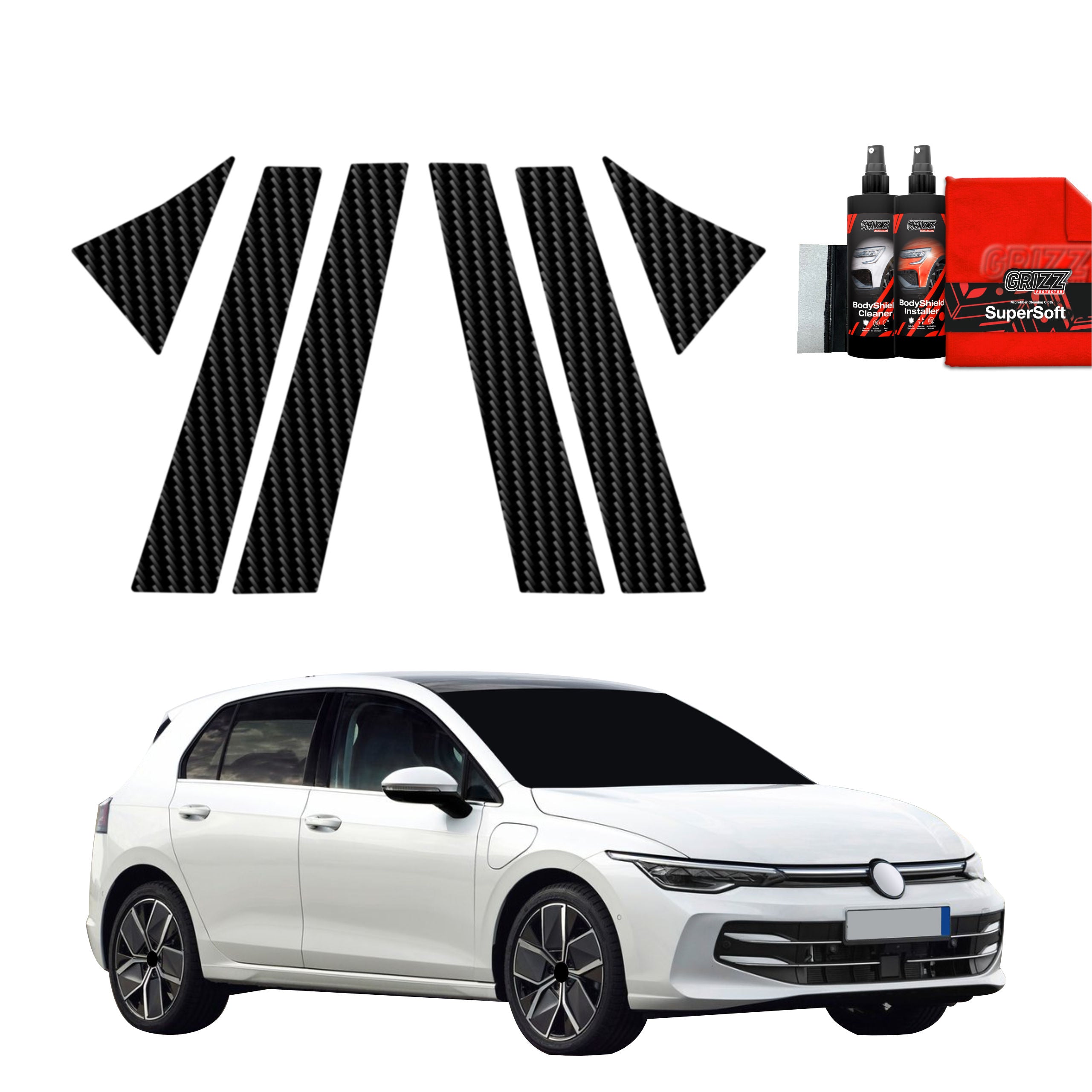 6in1 Kohlenstoff Schutzfolie Grizz Protector für B-C-Säule - Volkswagen VW Golf 8 Hatchback (2024-2026)