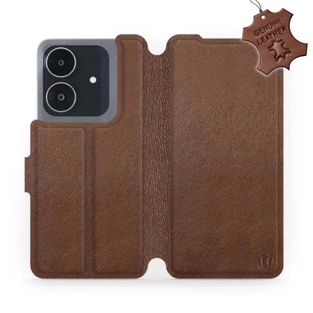 Echtleder Handyhülle für Realme Note 60, Mobiwear Leather, Braun