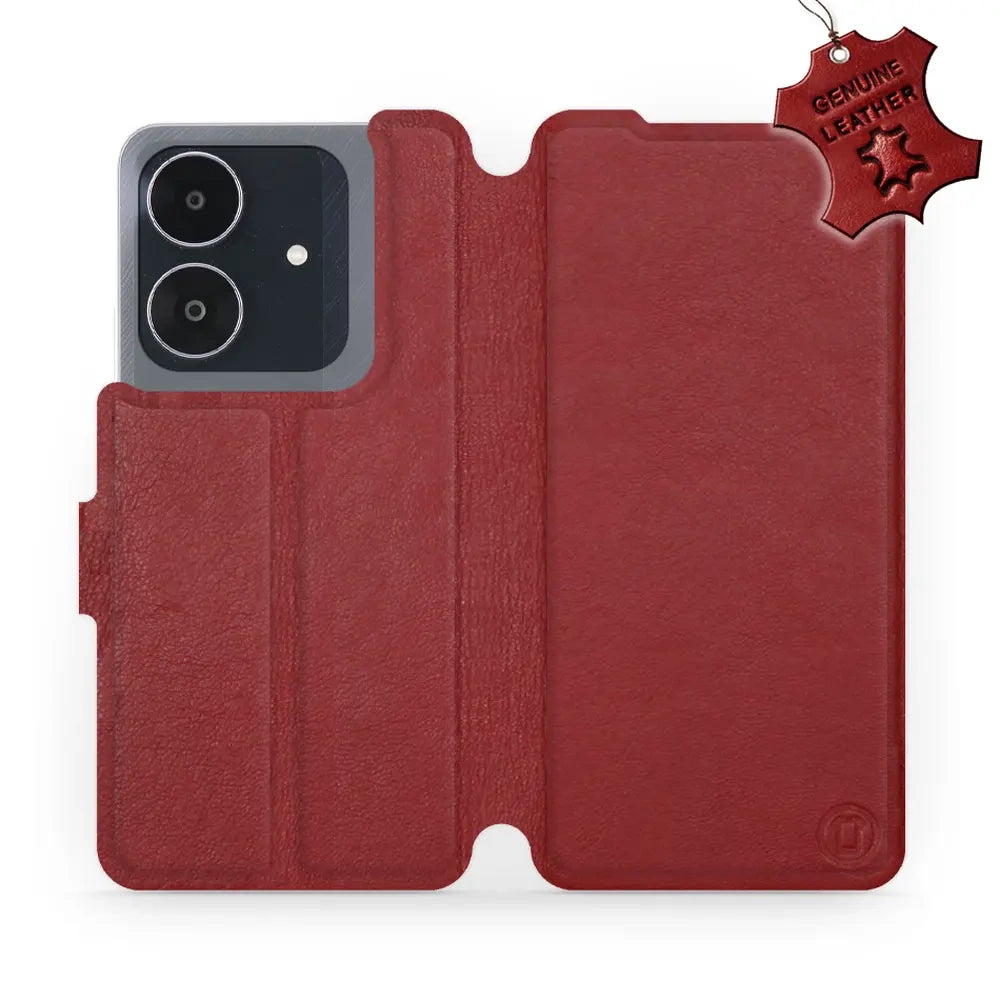 Echtleder Handyhülle für Realme Note 60, Mobiwear Leather, Dunkelrot
