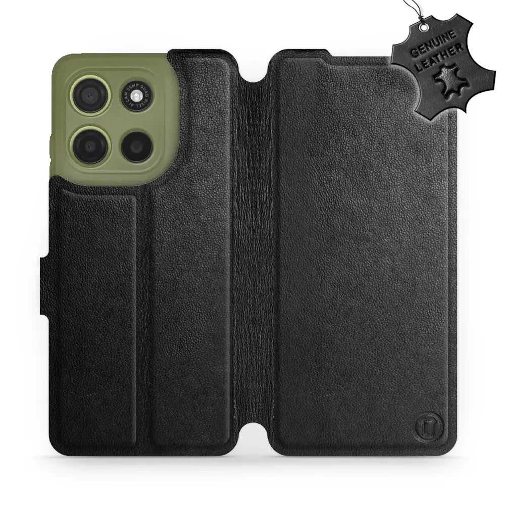 Echtleder Handyhülle für Motorola Moto G15, Mobiwear Leather, Schwarz