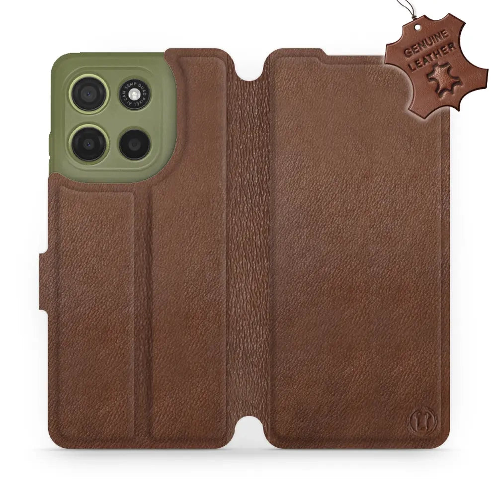 Echtleder Handyhülle für Motorola Moto G15, Mobiwear Leather, Braun
