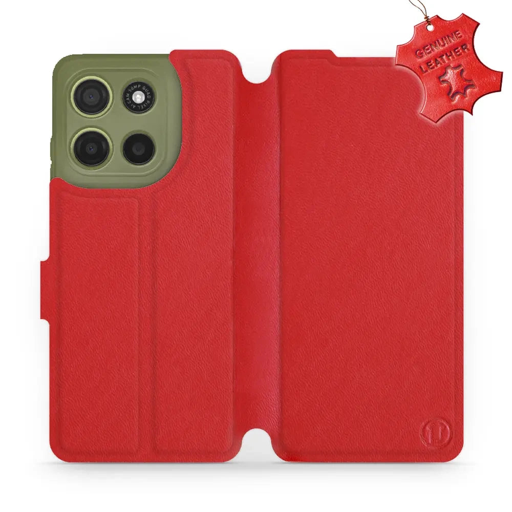 Echtleder Handyhülle für Motorola Moto G15, Mobiwear Leather, Rot