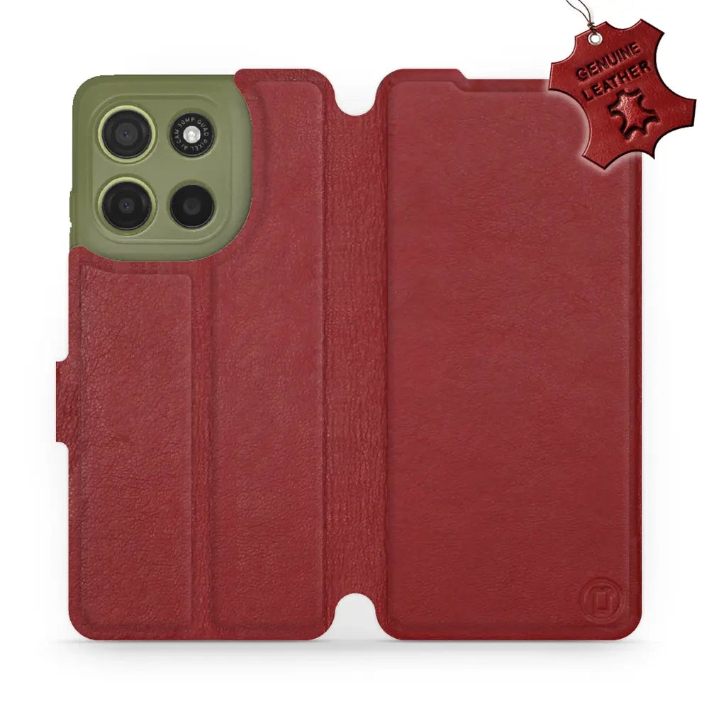 Echtleder Handyhülle für Motorola Moto G15, Mobiwear Leather, Dunkelrot