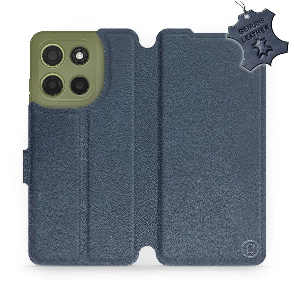 Echtleder Handyhülle für Motorola Moto G15, Mobiwear Leather, Dunkelblau