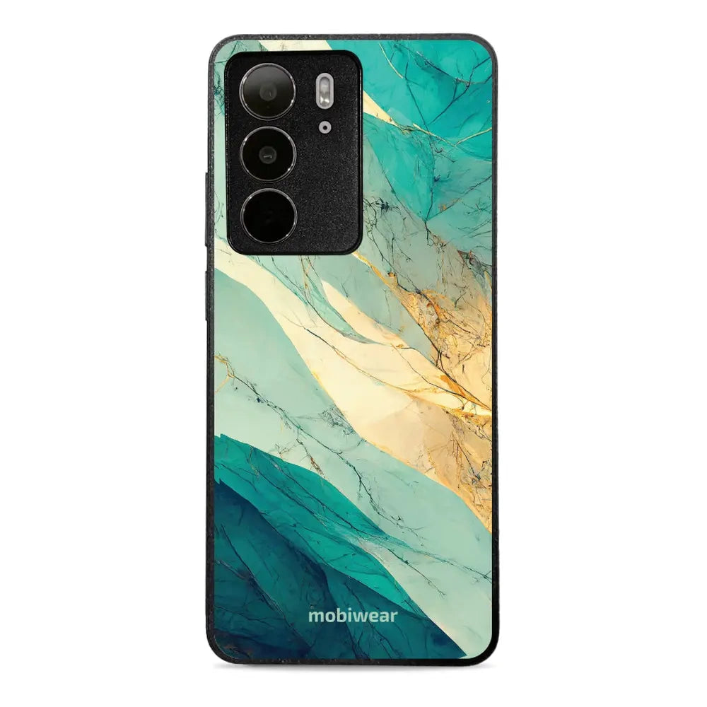 Handyhülle für Realme C75 4G, Mobiwear Glossy Case, Türkis-Marmor