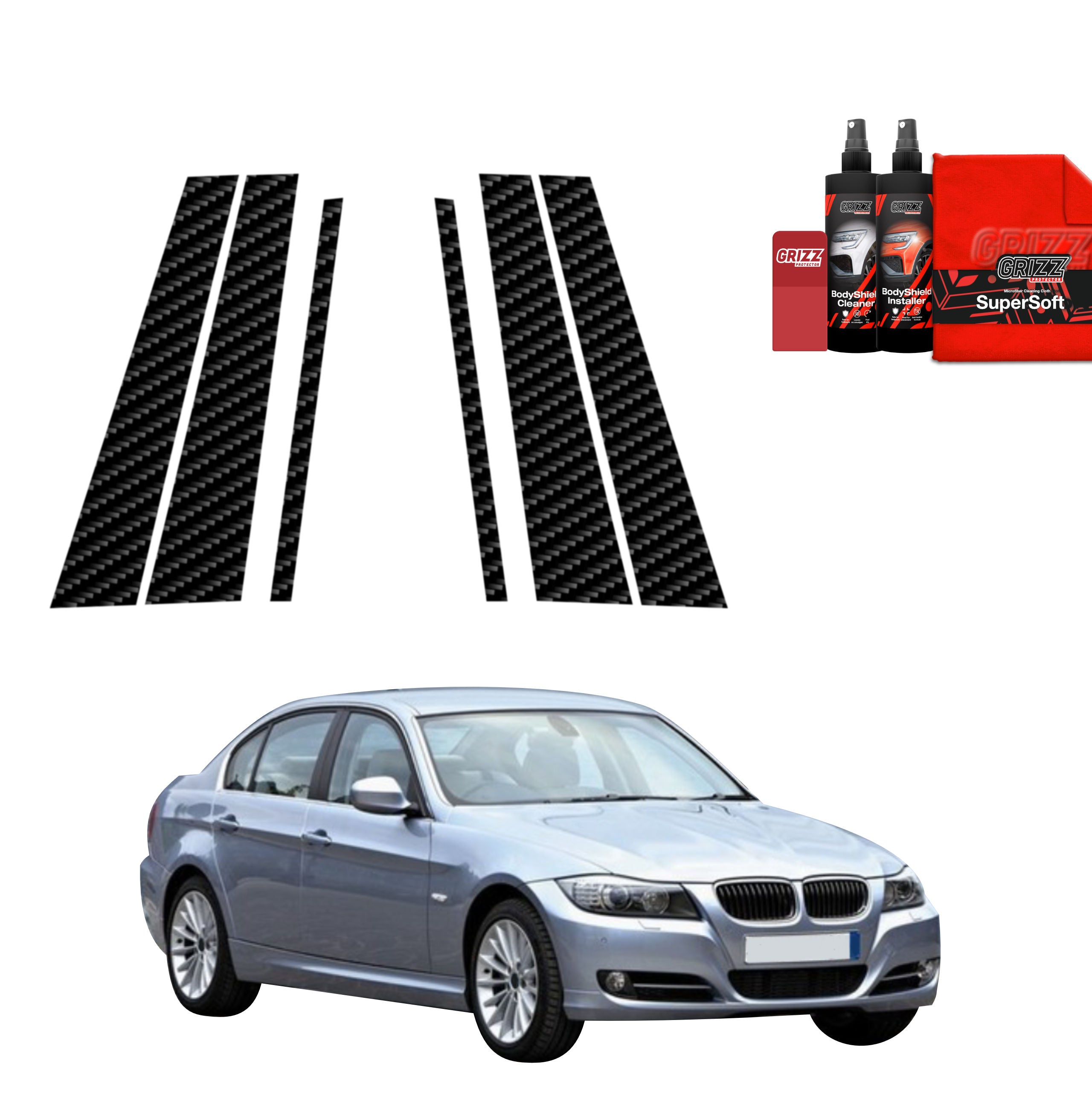 6in1 Kohlenstoff Schutzfolie Grizz Protector für B-C-Säule - BMW 3 E90 Sedan Pre-LCI (2004-2008)