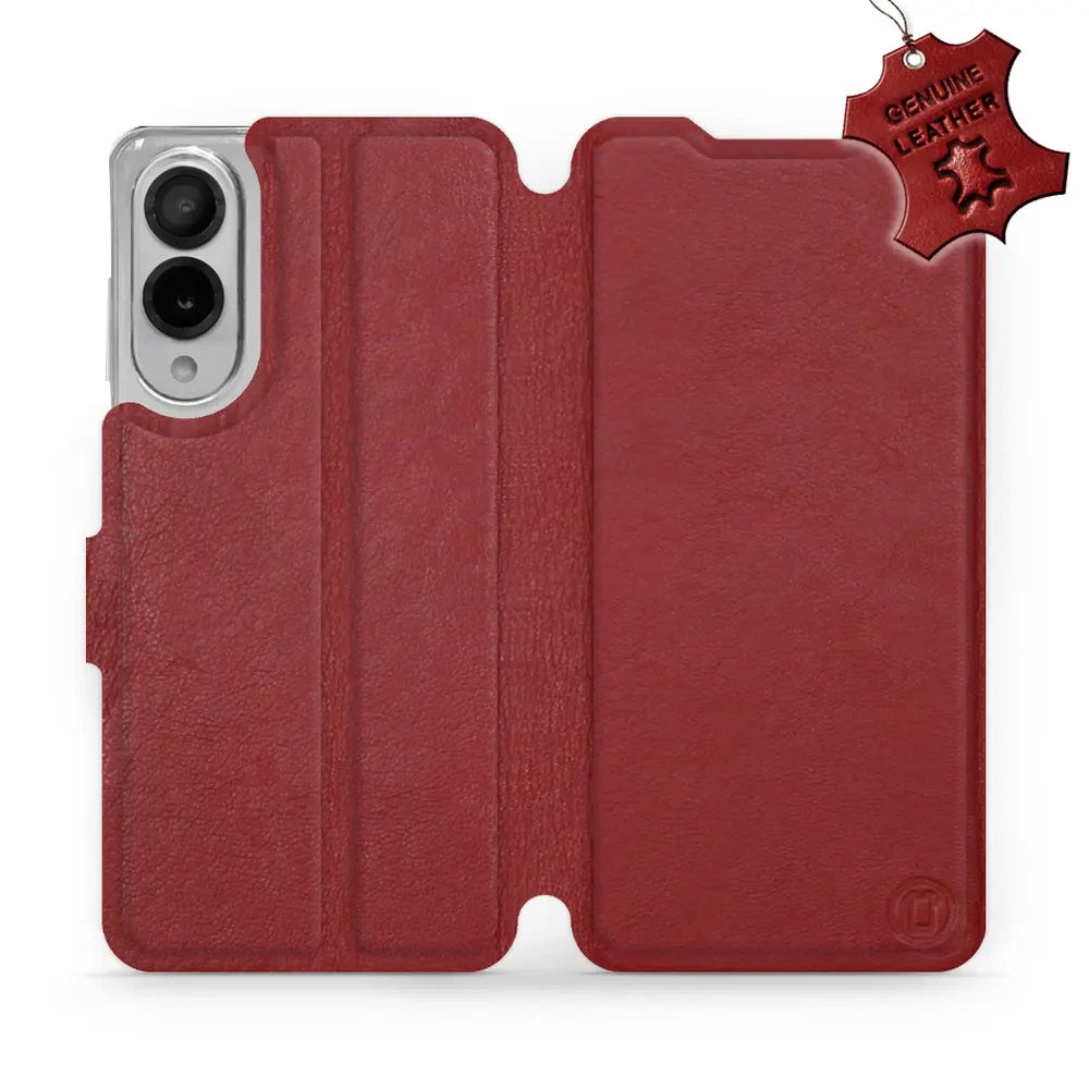 Echtleder Handyhülle für Galaxy S25 Edge, Mobiwear Leather, Dunkelrot