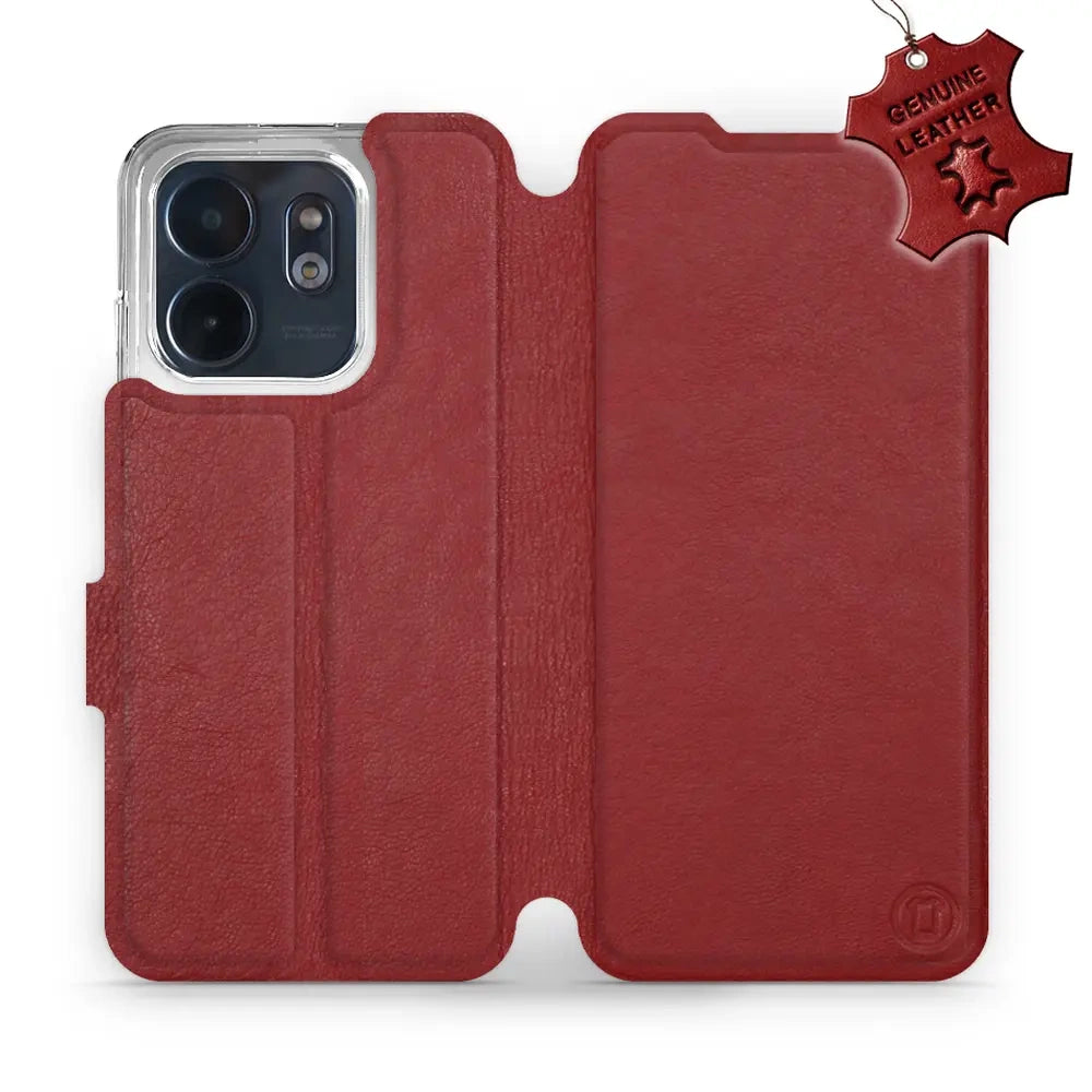 Echtleder Handyhülle für Infinix Smart 9, Mobiwear Leather, Dunkelrot