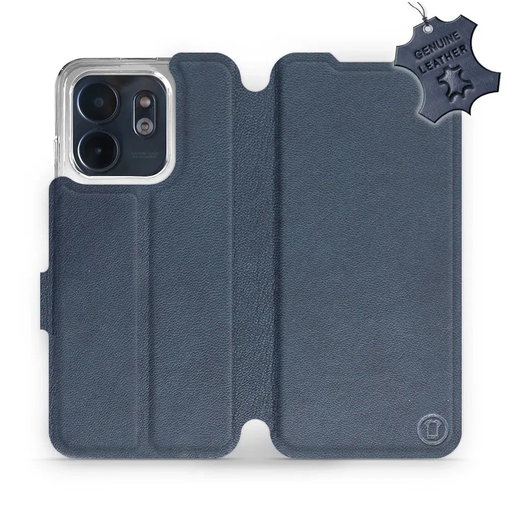 Echtleder Handyhülle für Infinix Smart 9, Mobiwear Leather, Dunkelblau